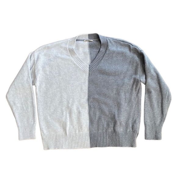 Marine Layer Gisel Oversize Contrast Panel Sweater Vapor/Pavement Merino Small - Picture 2 of 6